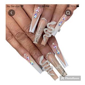 24 pc "Snakes on fleek" Nude French Tip Blingy Press on Nails set